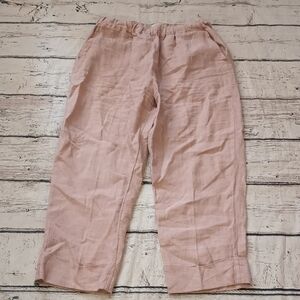 Sigrid Olsen Tan Linen Pull On Crop Pants L